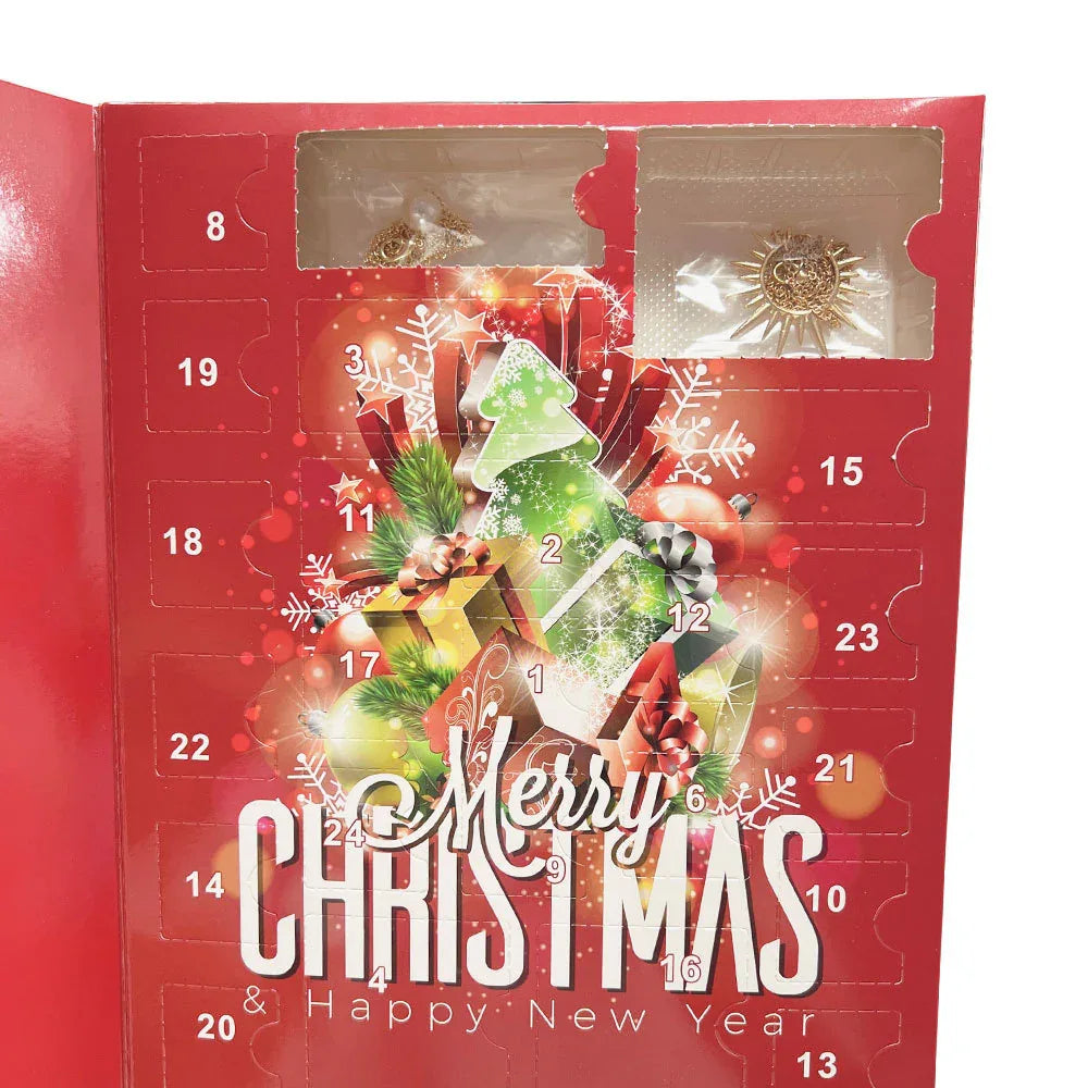 Santa Claus Edition Christmas Jewellery Advent Calendar 24 Day Countdown Blind Box Set Includes Earrings Rings Necklaces and Bracelets Festive Gift for Her - Mekamart Australia
