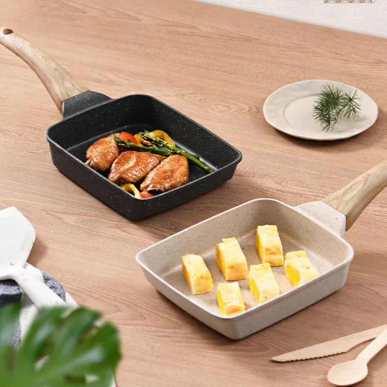 White Rectangular Non-Stick Frying Pan 19×14×4cm - Open, Induction & Gas Compatible - Mekamart Australia