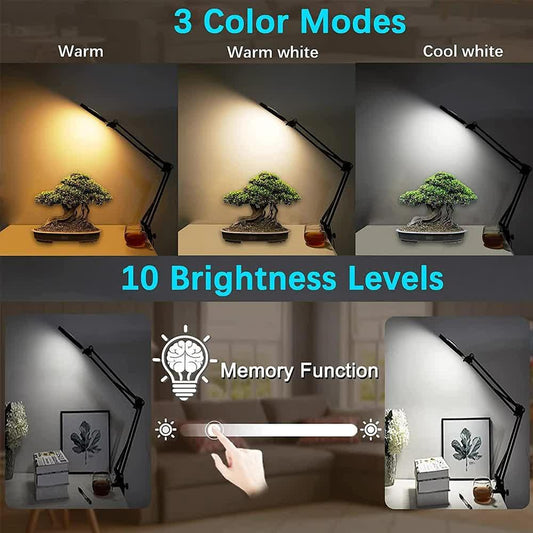 2-in-1 White LED Magnifier Desk Lamp With Base and Clip - Hands-Free, Dimmable 3-Color Light for Crafts & Workbench - Mekamart Australia