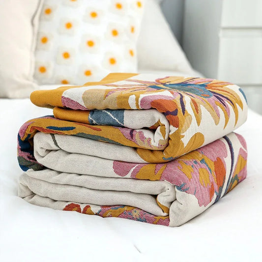 Pure Cotton Multi-Layer Gauze Blanket(Classic A, 240 cm x 240 cm) - Lightweight, Ultra-Breathable, and Moisture-Wicking Summer Quilt for Hot Sleepers - Mekamart Australia