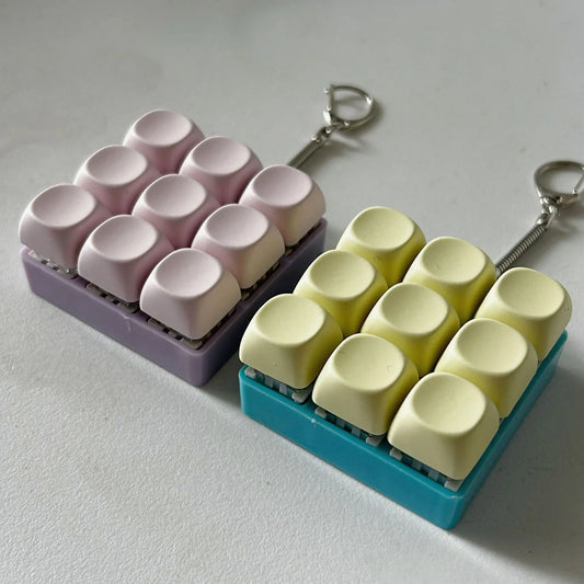2-Pack Light Blue Mechanical 9-Keyboard Fingertip Toy Keychain - Key Pressure Relief, PVC Fingertip Toy - Mekamart Australia