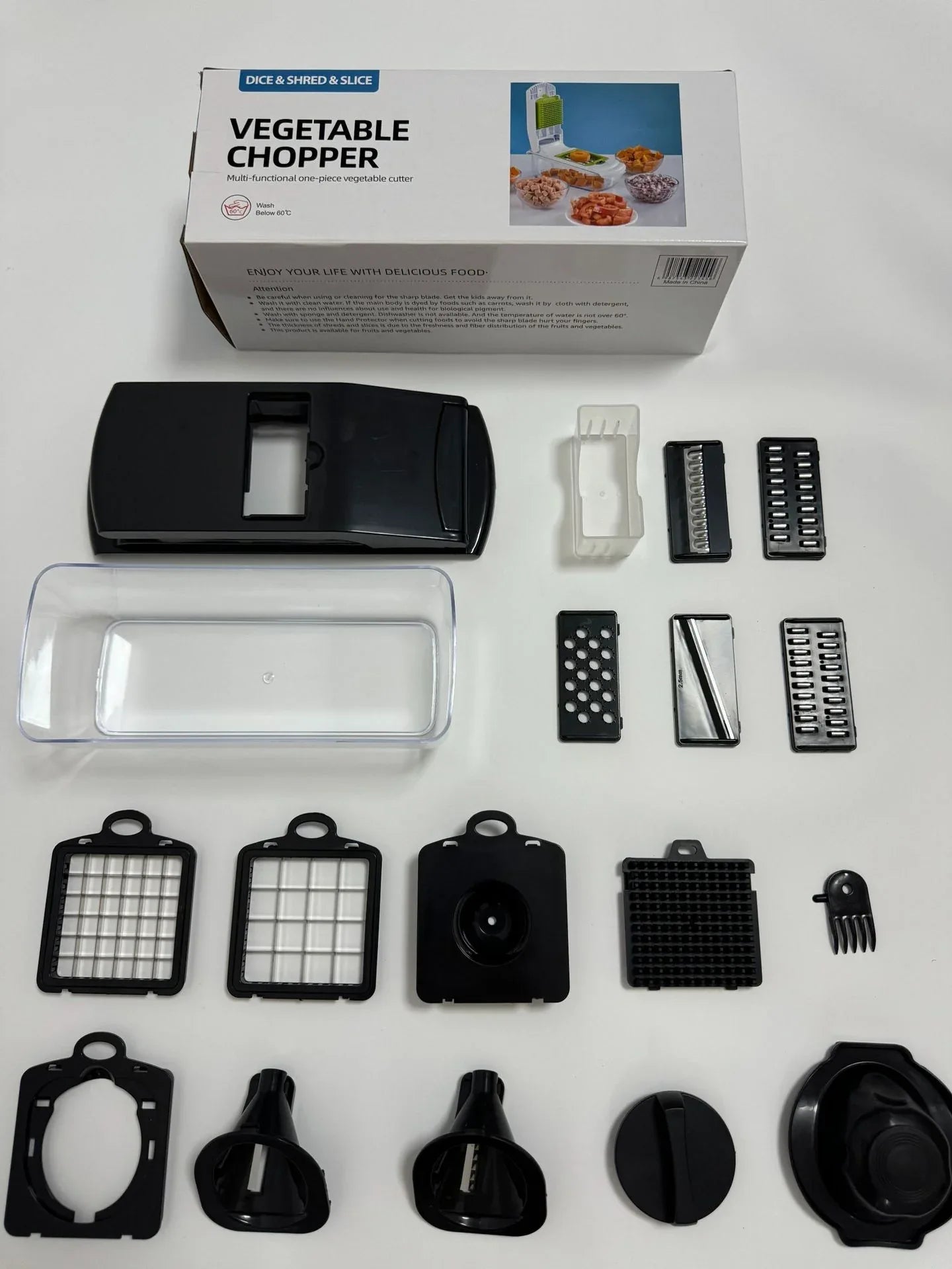 18-Piece Black Multi-Function Vegetable Chopper & Slicer Set - Rotary Grater with 5 Muti-Style Stainless Steel Blades for Home Kitchen - Mekamart Australia