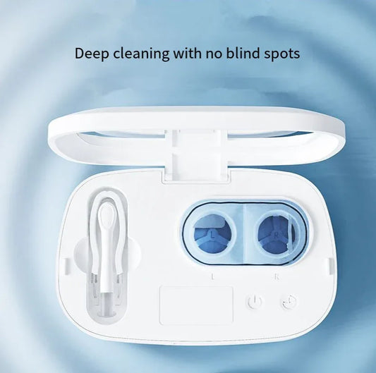 White powder gradient Ultrasonic Contact Lens Cleaner Machine Automatic Washer Case with UV Light LED Display 4 Timer Modes Type-C Rechargeable Portable for Travel - Mekamart Australia