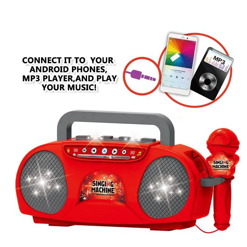 Blue Kids Portable Singing Machine Karaoke Boombox Toy with Microphone Flashing Lights and MP3 Music Player for Boys and Girls - Mekamart Australia