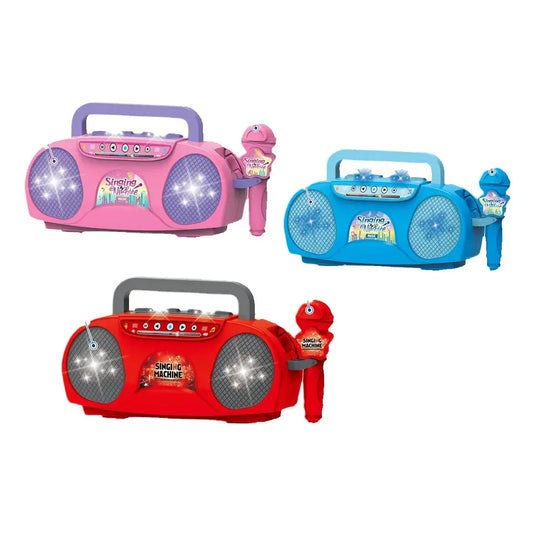 Red Kids Portable Singing Machine Karaoke Boombox Toy with Microphone Flashing Lights and MP3 Music Player for Boys and Girls - Mekamart Australia