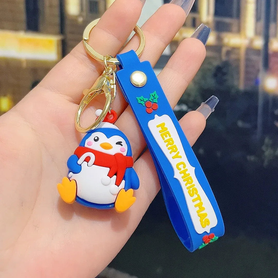 5 PCS Christmas Silicone Keychain Cute 3D Reindeer Penguin Tree Designs Bag Charm Keyring - Mekamart Australia