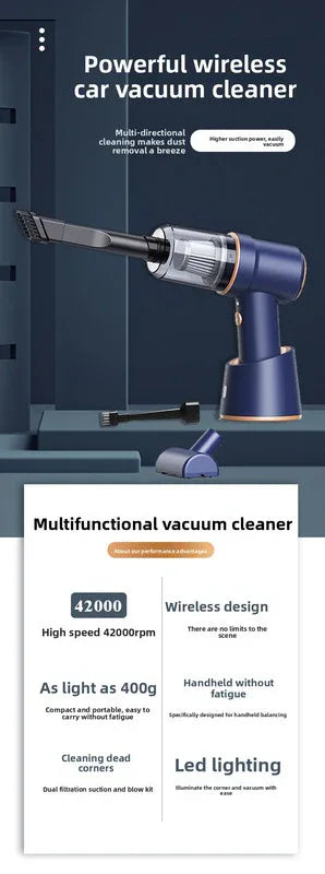 Cordless Handheld Car Vacuum Cleaner 2-in-1 Air Duster Blower 120W High Power Portable Mini Detailer for Auto Home Office Morant Blue - Mekamart Australia