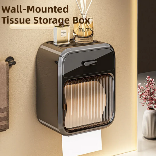 Latte No-Drill Wall Mounted Toilet Paper Holder with Storage Shelf and Drawer - Waterproof Bathroom Tissue Dispenser for Roll & Face Tissue - Mekamart Australia