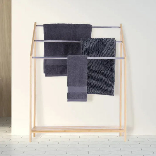 85cm Standing Towel Rack - Bamboo Towel Bar Metal 3-Tier - Mekamart Australia
