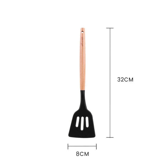 Beechwood & silicone slotted turner charcoal - Mekamart Australia
