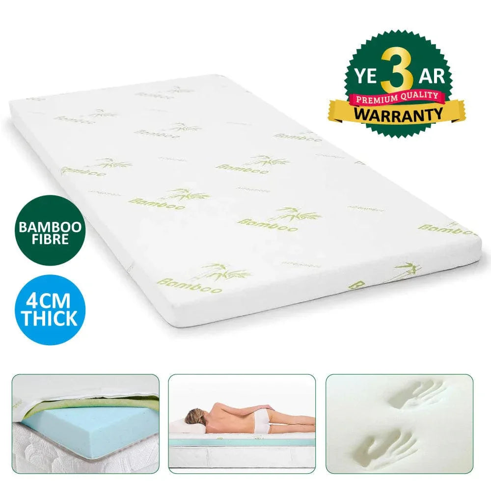 4cm Memory Foam Mattress Topper with Bamboo Cover - Double - Mekamart Australia