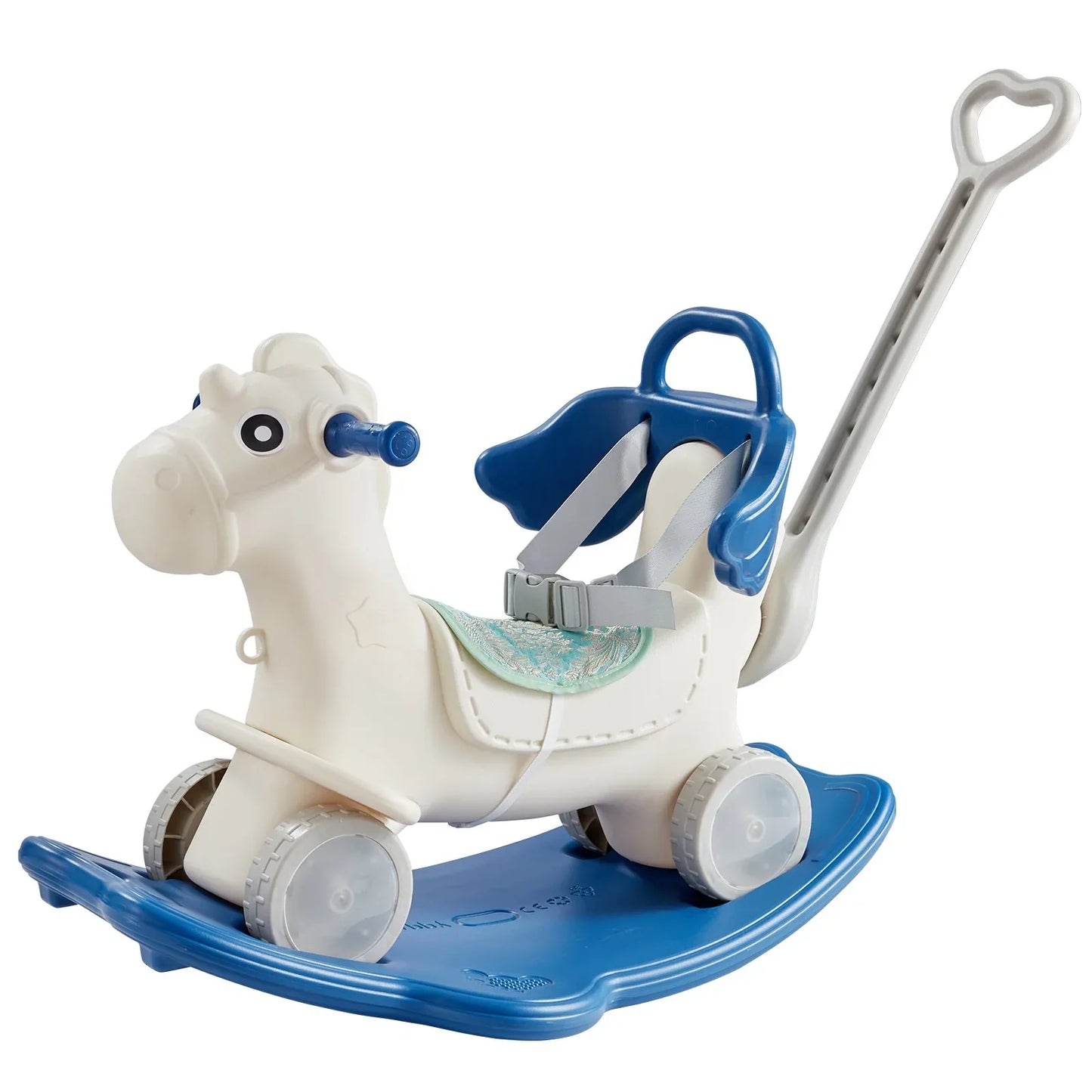 VEVOR 4 in 1 Rocking Horse for Toddlers 1-3 Years, Baby Rocking Horse with Detachable Balance Board, Push Handle and 4 Smooth Wheels, Support up to 80 lbs HDPE Kids Ride on Toy with Sound, Blue - Mekamart Australia