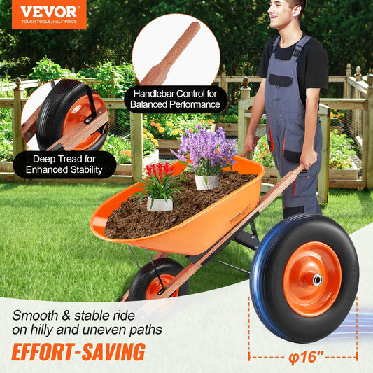VEVOR Wheelbarrow Cart One Wheel 6 Cu Ft Garden Dump Cart 330 lbs Utility Cart - Mekamart Australia