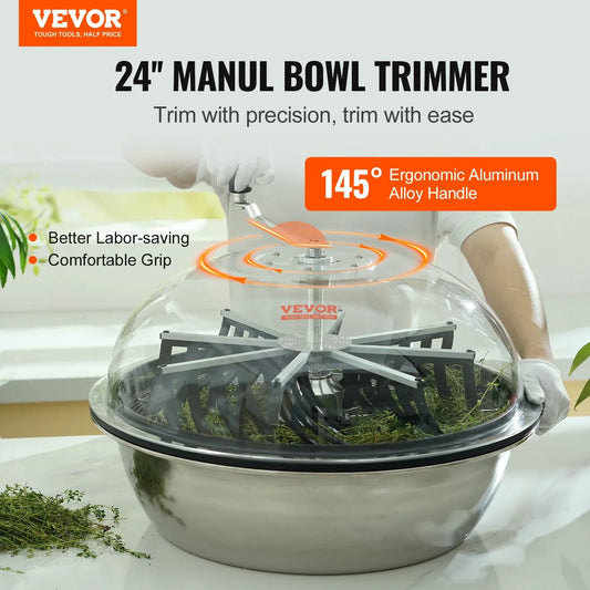 VEVOR Leaf Bowl Trimmer, 24'' Trimmer Bowl, Manual Bud Trimmer with Stainless-Steel Blades for Twisted Spin Cut, Clear Visibility Dome and Hand Pruner Included, for Cutting Leaves, Buds, Flowers - Mekamart Australia