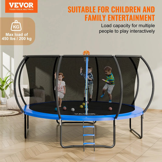 VEVOR 14FT Trampoline, 450 lbs Trampoline with Enclosure Net, Ladder, and Curved Pole, Heavy Duty Trampoline with Jumping Mat and Spring Cover Padding, Outdoor Recreational Trampolines for Kids Adults - Mekamart Australia