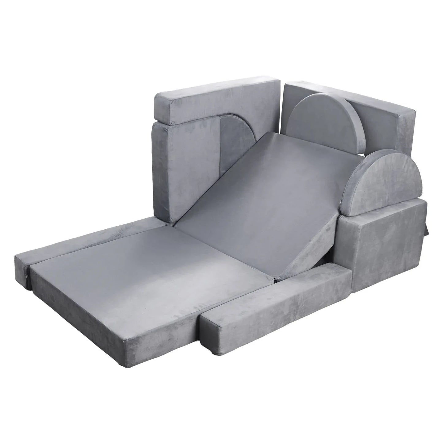 VEVOR Modular Kids Play Couch, Sectional Toddler Sofa with Armrests, 28D Sponge & Short Pile, Convertible Kids Modular Couch DIY Creative Combination for Playroom, Bedroom, Living Room, 14 Pcs, Gray - Mekamart Australia