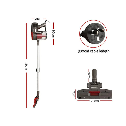 Devanti Stick Vacuum Cleaner Bagless Corded 500W Red - Mekamart Australia