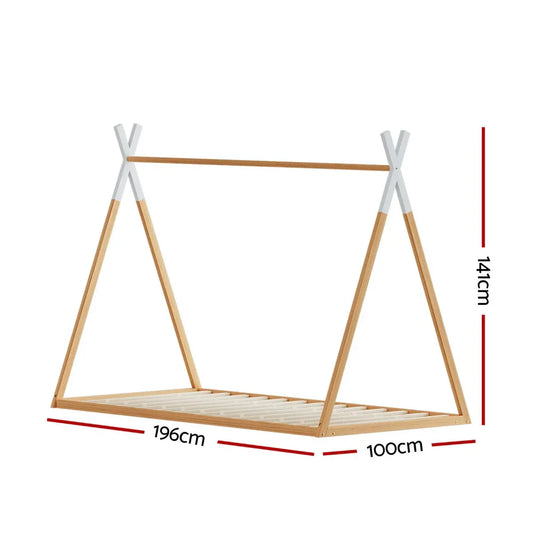 Artiss Bed Frame Wooden Kids House Single Frame Oak ENID - Mekamart Australia