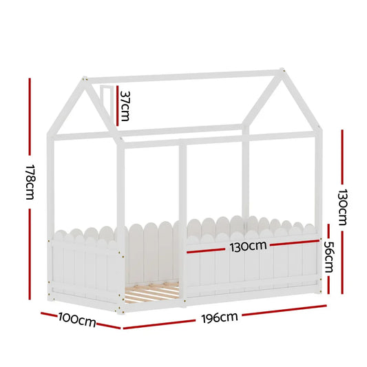 Artiss Bed Frame Wooden Kids House Single Frame White KORI - Mekamart Australia