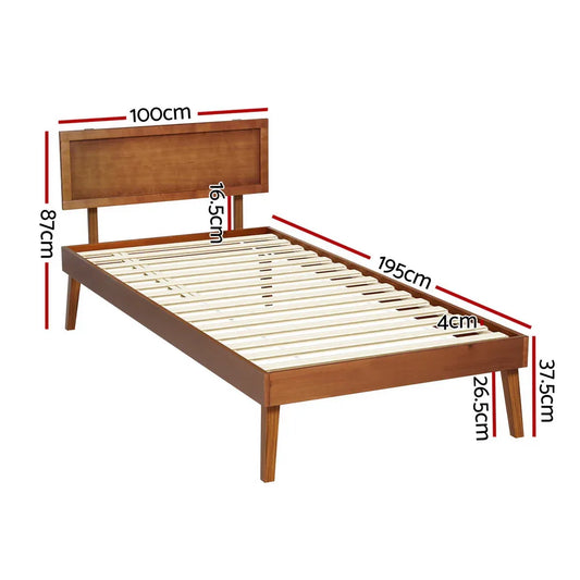 Artiss Bed Frame Single Size Wooden Bed Base Walnut SPLAY - Mekamart Australia