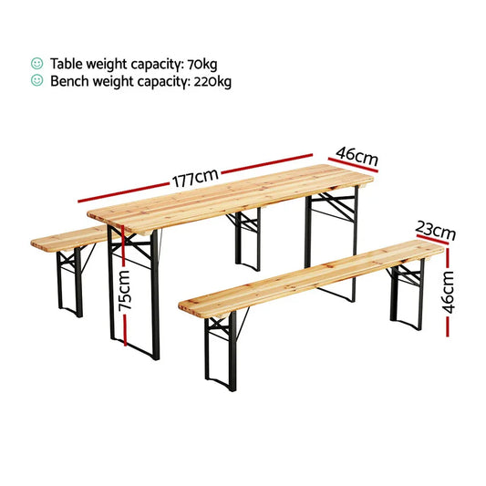 Gardeon 3 PCS Outdoor Furniture Dining Set Lounge Setting Patio Wooden Bench - Mekamart Australia