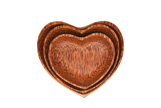 Set of 3 Coconut Wood Heart Shape Plates Natural - Mekamart Australia