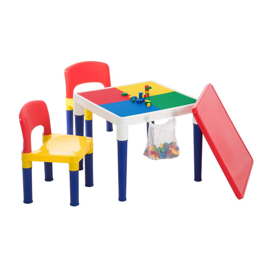 Children's 2-in-1 Building Blocks Table & Chairs Set w/ 100 Blocks - Mekamart Australia