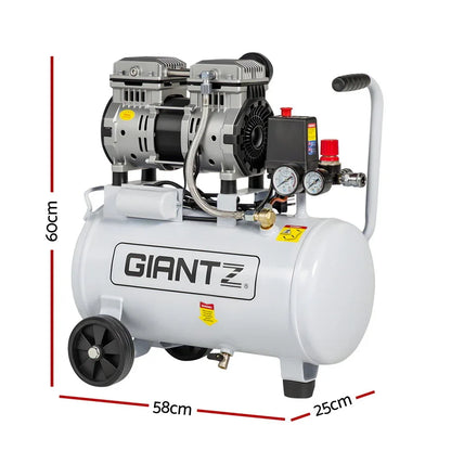 Giantz 24L Air Compressor Quiet 0.75HP Oil-Free Portable Tyre Inflator 40L/Min - Mekamart Australia
