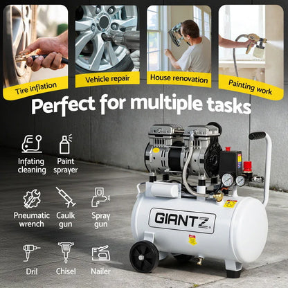 Giantz 24L Air Compressor Quiet 0.75HP Oil-Free Portable Tyre Inflator 40L/Min - Mekamart Australia