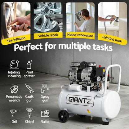 Giantz 30L Air Compressor Quiet 0.75HP Oil-Free Portable Tyre Inflator 40L/Min - Mekamart Australia