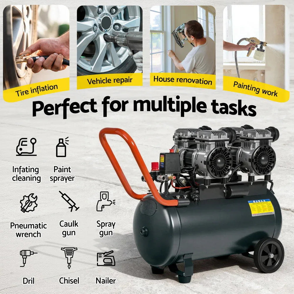 Giantz 50L Air Compressor Quiet 3.0HP Oil-Free Portable Tyre Inflator 200L/Min - Mekamart Australia
