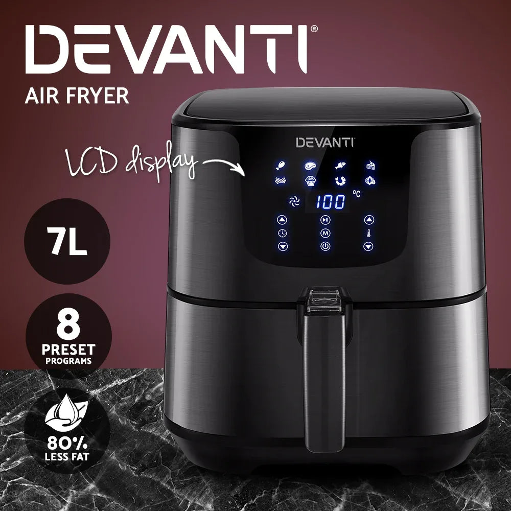 Devanti Air Fryer 7L LCD Fryers Black - Mekamart Australia