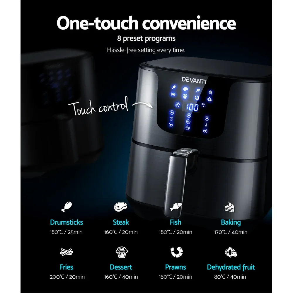 Devanti Air Fryer 7L LCD Fryers Black - Mekamart Australia