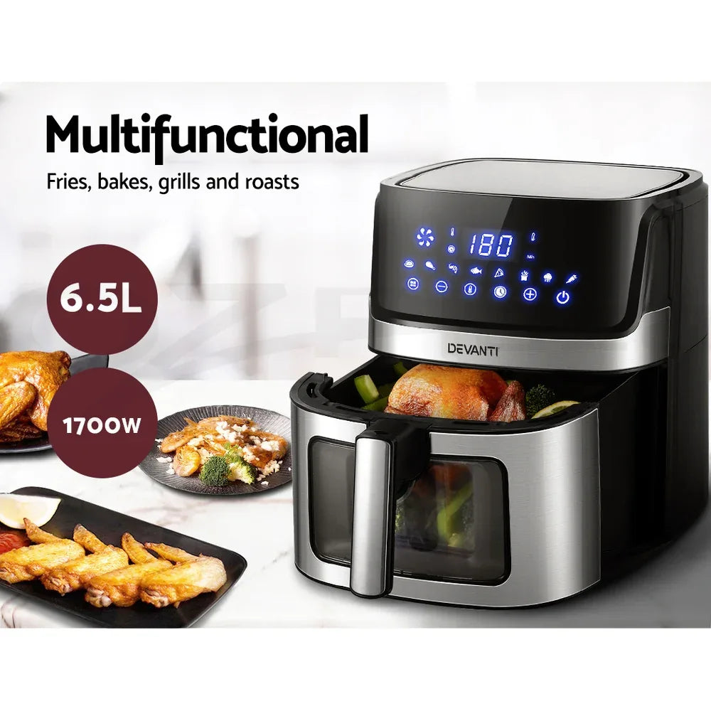 Devanti Air Fryer 6.5L LCD Fryers Clear Window - Mekamart Australia