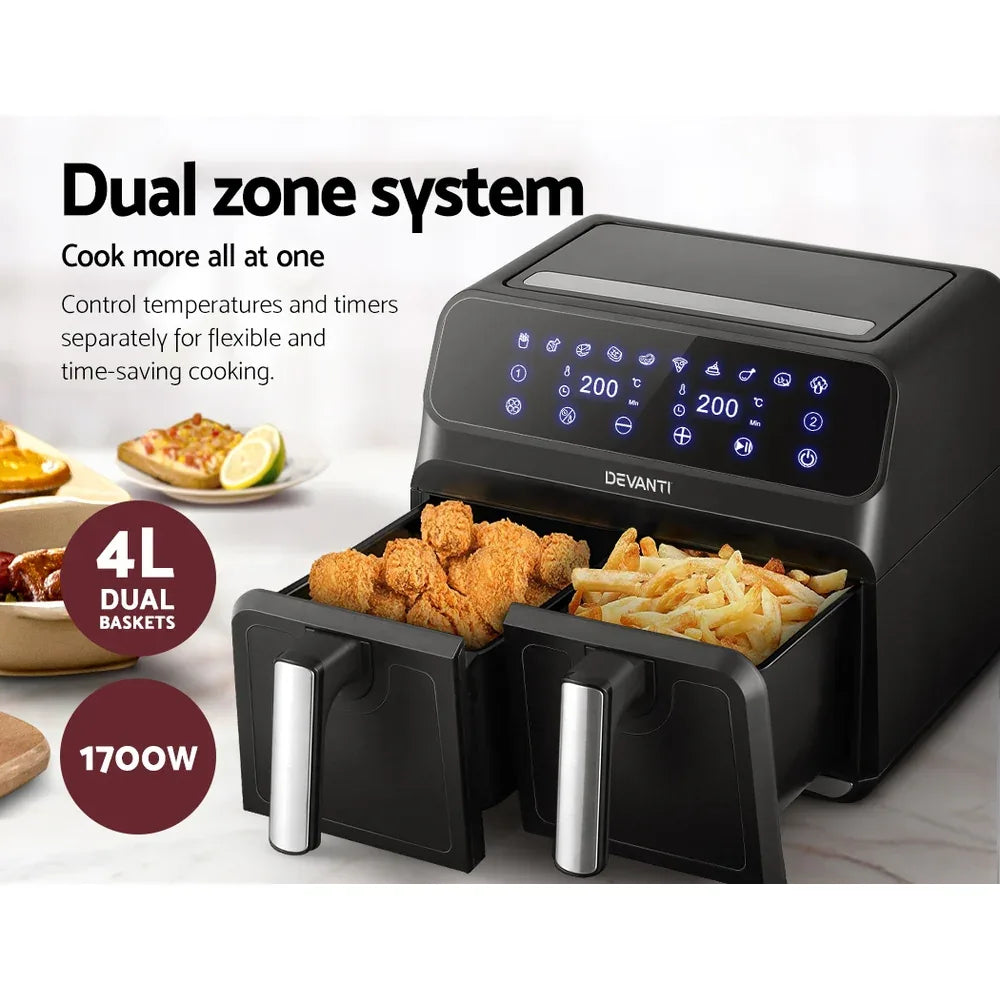 Devanti Air Fryer 8L Dual Zone Fryers - Mekamart Australia