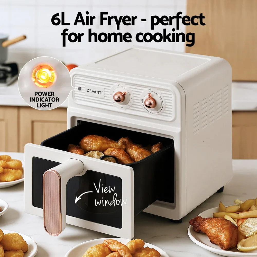 Devanti 6L Air Fryer Knob Control 1700W Cream - Mekamart Australia