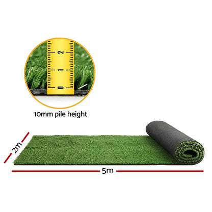 Prime Turf Artificial Grass 2mx5m 10mm Synthetic Fake Lawn Turf Plant Plastic Olive - Mekamart Australia