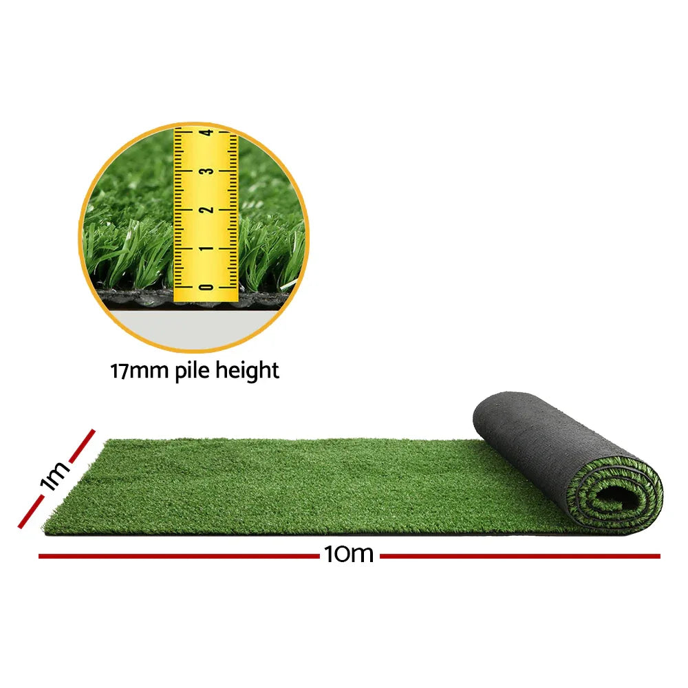 Prime Turf Artificial Grass 1mx10m 17mm Synthetic Fake Lawn Turf Plant Plastic Olive - Mekamart Australia