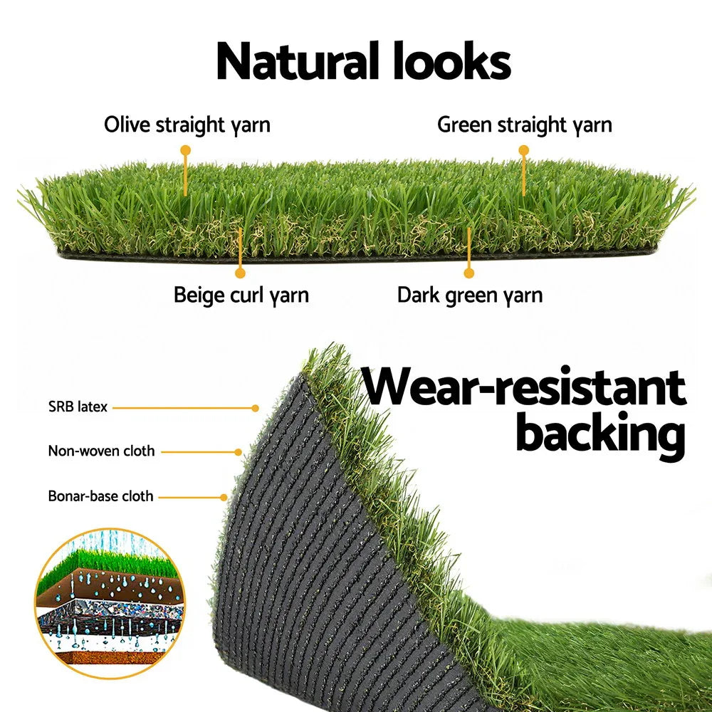 Prime Turf Artificial Grass 35mm 2mx5m Synthetic Fake Lawn Turf Plastic Plant 4-coloured - Mekamart Australia