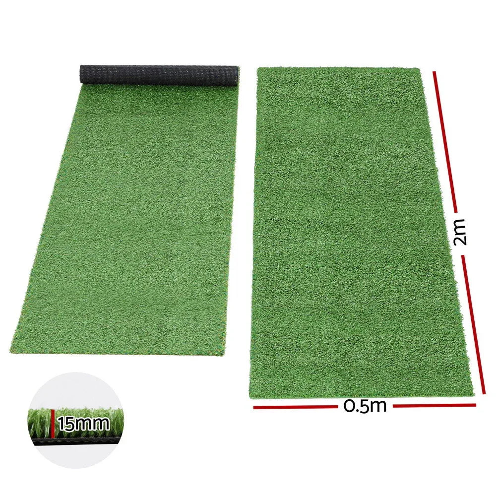 Prime Turf Artificial Grass Turf Rug Fake Grass 2 Rolls 15mm Height 50cm x 2m Indoor Outdoor Synthetic Grass Mat Carpet with Drainage Holes Plastic Plant - Mekamart Australia