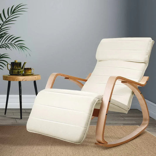 Artiss Rocking Armchair Footrest Nursing Beige Afton - Mekamart Australia