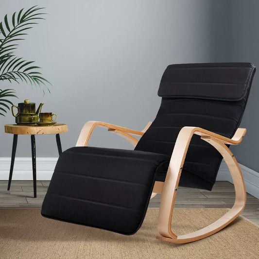 Artiss Rocking Armchair Footrest Nursing Black Afton - Mekamart Australia