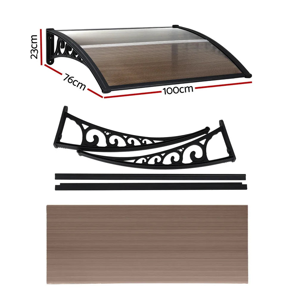 Instahut Window Door Awning 0.8mx1m Brown - Mekamart Australia