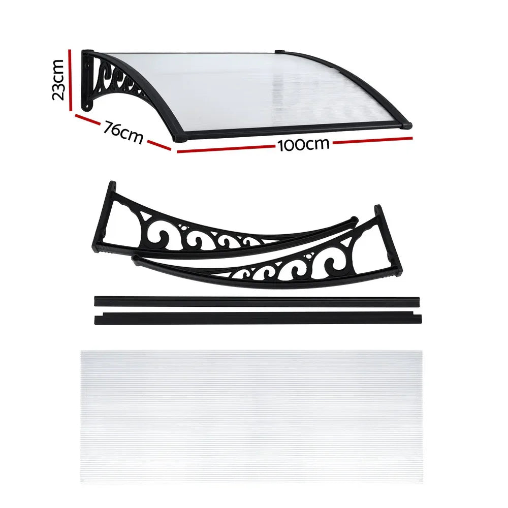 Instahut Window Door Awning 0.8mx1m Transparent - Mekamart Australia
