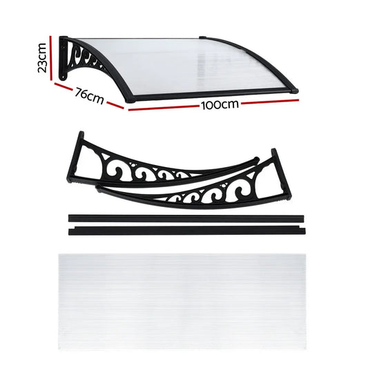 Instahut Window Door Awning 0.8mx1m Transparent - Mekamart Australia
