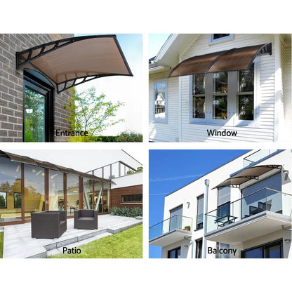 Instahut Window Door Awning Canopy 1.5mx3m Brown Sheet Black Plastic Frame - Mekamart Australia