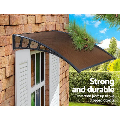 Instahut Window Door Awning Canopy 1.5mx3m Brown Sheet Black Plastic Frame - Mekamart Australia