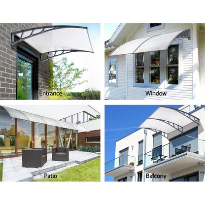 Instahut Window Door Awning Canopy 1.5mx3m Transparent Sheet Grey Plastic Frame - Mekamart Australia