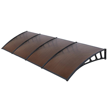 Instahut Window Door Awning Canopy 1.5mx4m Brown Sheet Black Plastic Frame - Mekamart Australia