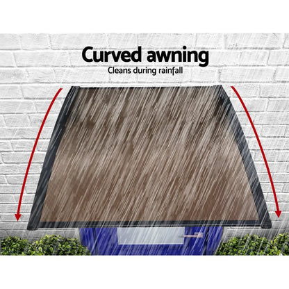 Instahut Window Door Awning Canopy 1.5mx4m Brown Sheet Black Plastic Frame - Mekamart Australia